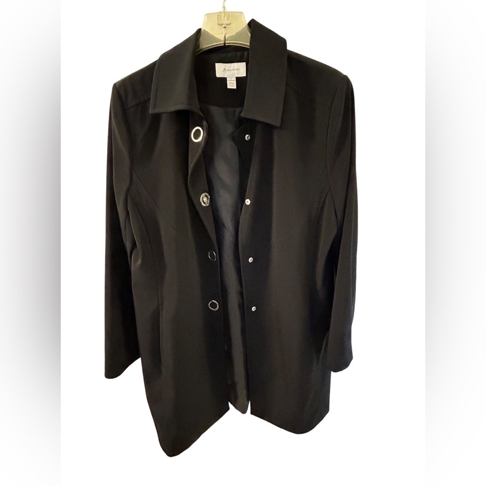 JM Collection Black Raincoat Lightweight Jacket Silver Detail L Large